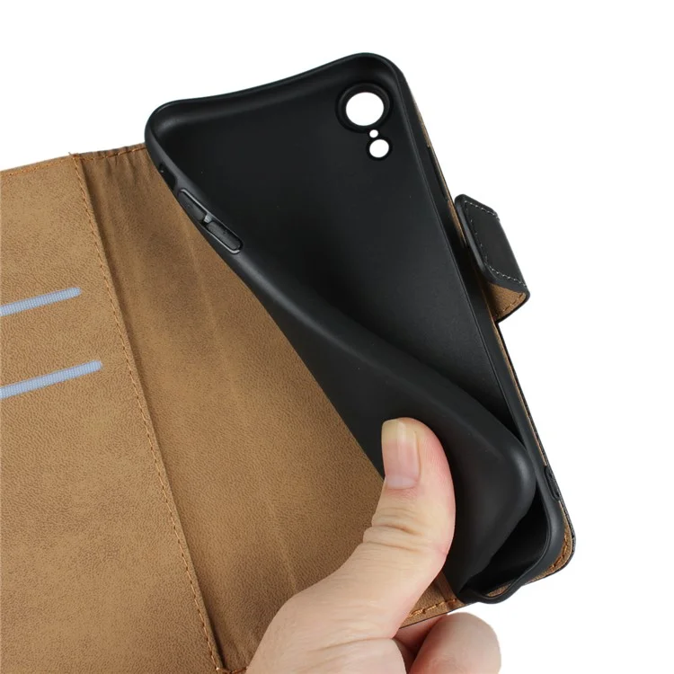 For iPhone XR 6.1 inch Genuine Split Leather Stand Wallet Flip Cover Case - Black