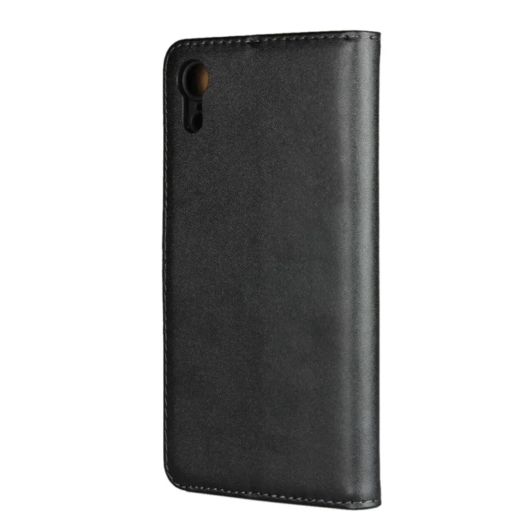 For iPhone XR 6.1 inch Genuine Split Leather Stand Wallet Flip Cover Case - Black