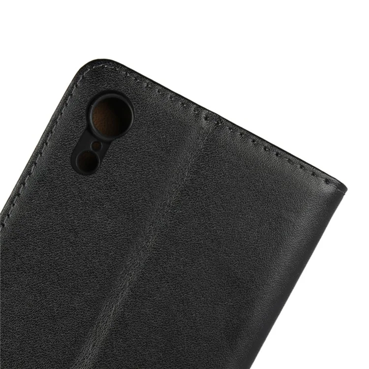 For iPhone XR 6.1 inch Genuine Split Leather Stand Wallet Flip Cover Case - Black