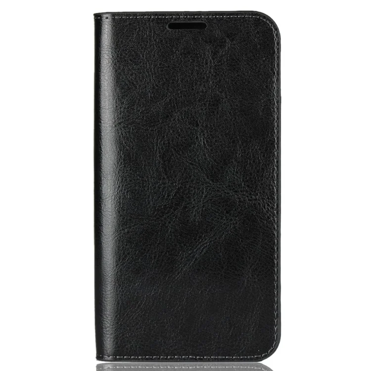 Couverture en cuir véritable à texture de cheval fou pour iPhone XR 6.1 pouces, étui portefeuille de protection anti-choc TPU avec support de visualisation Flip Phone - Noir
