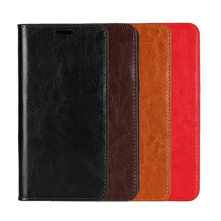 Crazy Horse Texture Genuine Leather Cover for iPhone XR 6.1 inch, Shockproof TPU Wallet Viewing Stand Flip Phone Case - Black