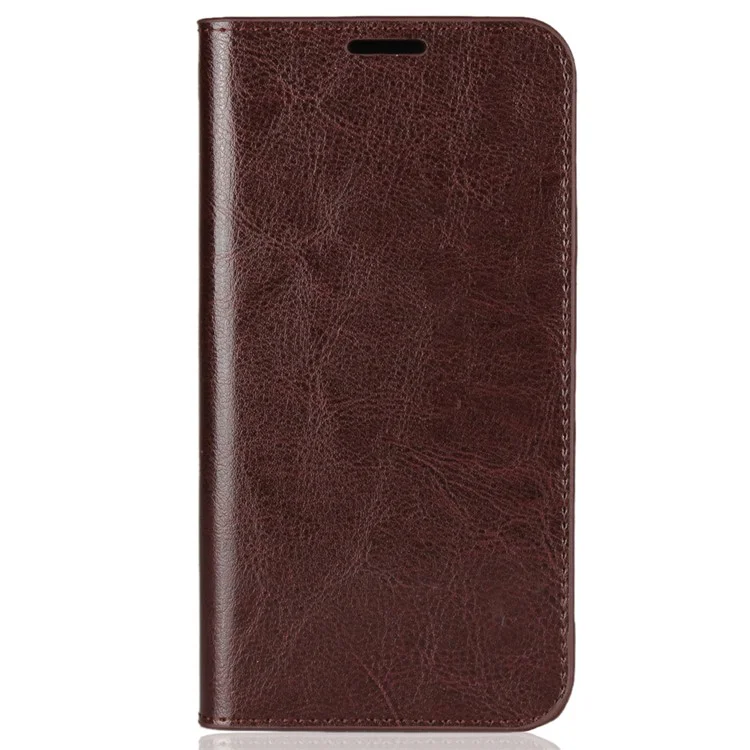 Crazy Horse Texture Genuine Leather Cover for iPhone XR 6.1 inch, Shockproof TPU Wallet Viewing Stand Flip Phone Case - Coffee