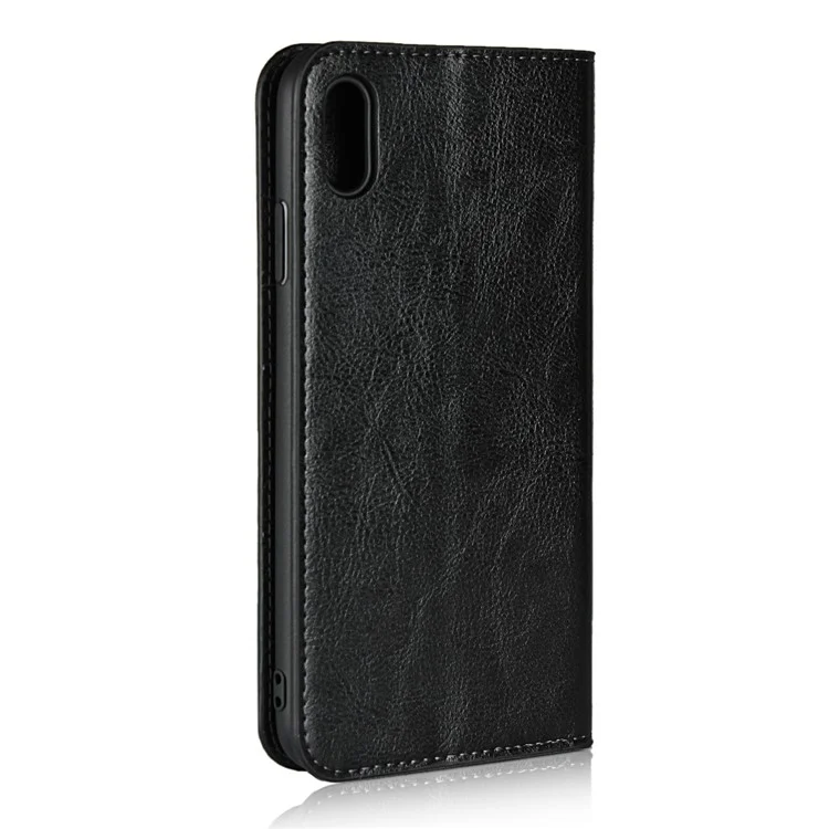 For iPhone XS Max 6.5 inch Crazy Horse Genuine Leather Wallet Case with Stand - Black