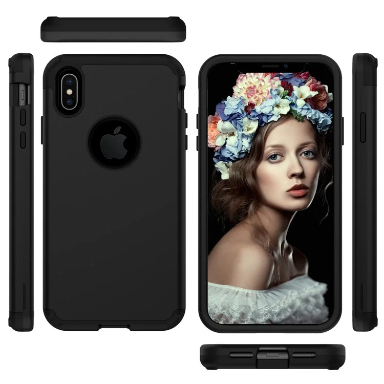 Detachable 3-in-1 Shock Absorption PC TPU Hybrid Case for iPhone XS Max 6.5 inch - Black