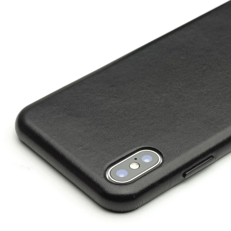 QIALINO pour iPhone XS Max 6.5 pouces Étui rigide en PC enduit de cuir véritable - Noir