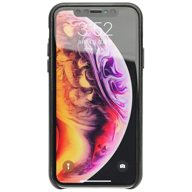 QIALINO pour iPhone XS Max 6.5 pouces Étui rigide en PC enduit de cuir véritable - Noir