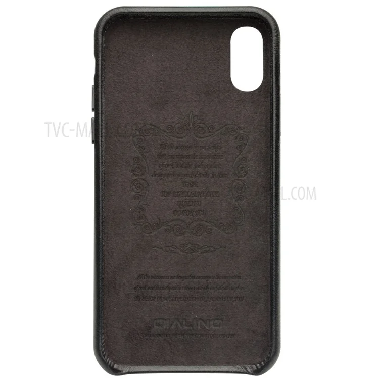 QIALINO for iPhone XR 6.1 inch Genuine Leather Coated PC Hard Case - Black