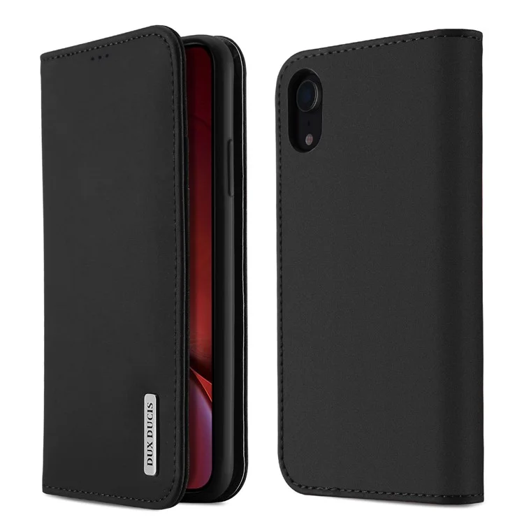 DUX DUCIS Wish Series para iPhone XR 6.1 polegadas Caso de Carteira de Couro Genuíno (Certificado CNAS/CMA) - Preto