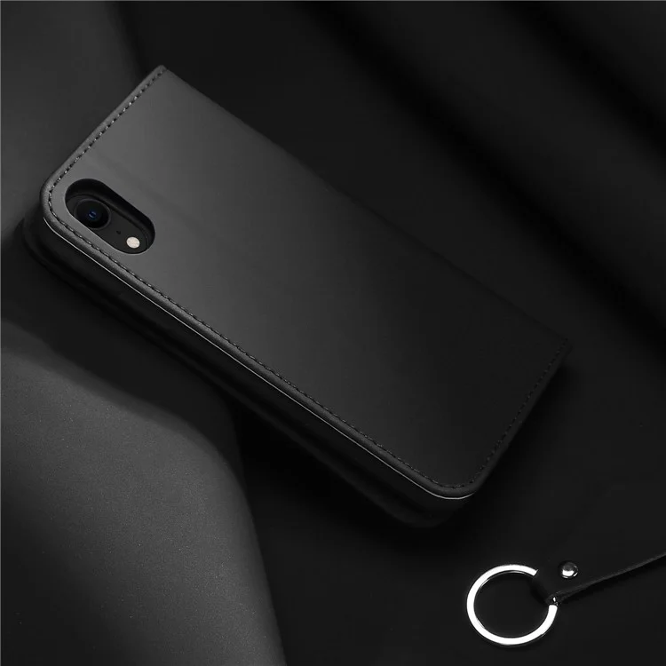 DUX DUCIS Wish Series for iPhone XR 6.1 inch Genuine Leather Wallet Mobile Case (CNAS/CMA Certified) - Black