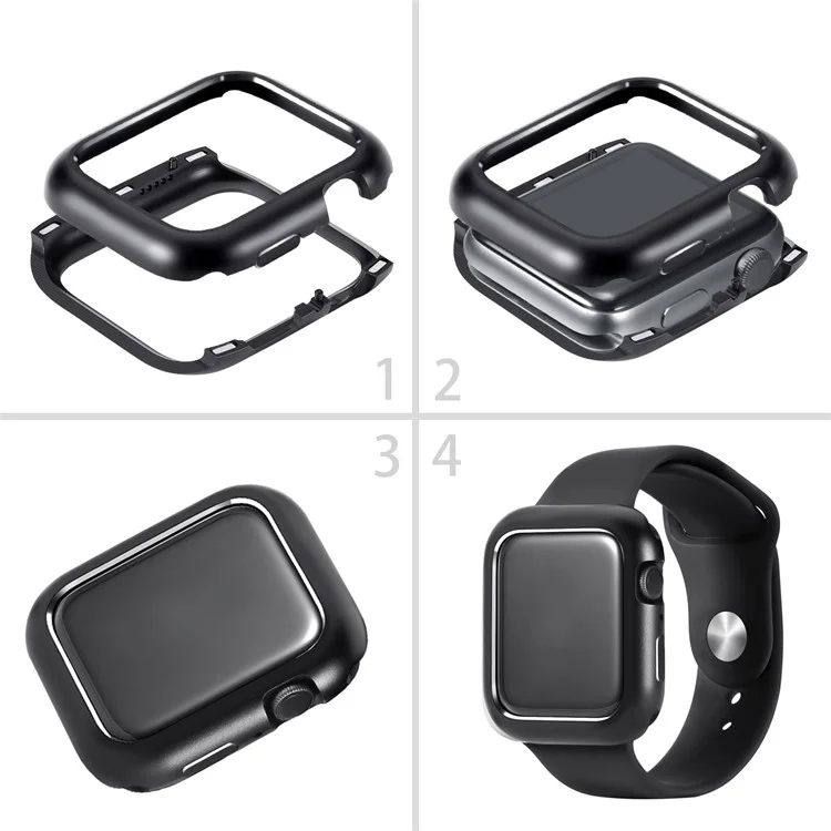 Magnetic Adsorption Metal Frame Bumper Shell for Apple Watch Series 4 / 5 / 6 44mm / SE 44mm / SE (2022) 44mm - Black