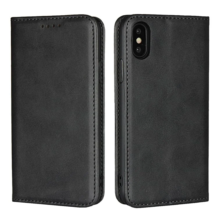 Auto-absorbed Leather Wallet Stand Case for iPhone XS 5.8 inch - Black