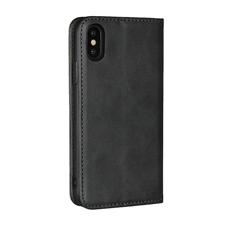 Auto-absorbed Leather Wallet Stand Case for iPhone XS 5.8 inch - Black