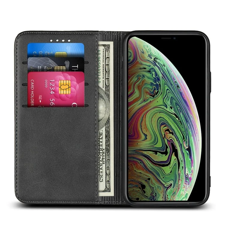 Auto-absorbed Leather Wallet Stand Case for iPhone XS 5.8 inch - Black