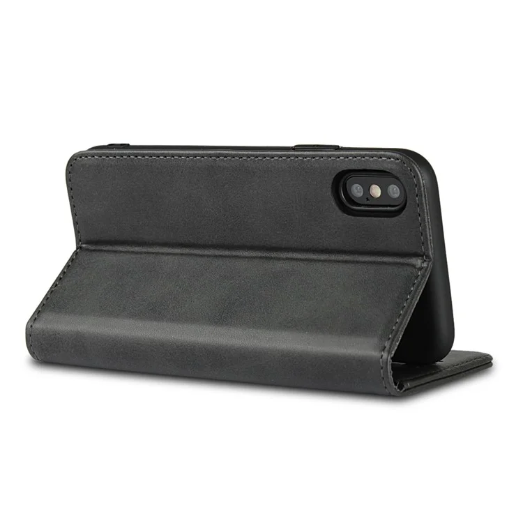 Auto-absorbed Leather Wallet Stand Case for iPhone XS 5.8 inch - Black