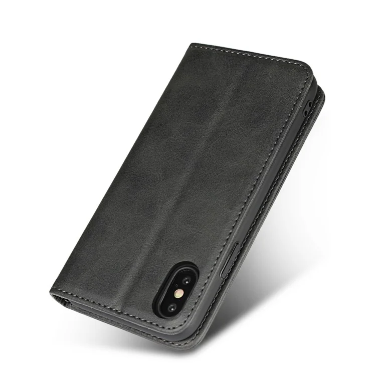 Auto-absorbed Leather Wallet Stand Case for iPhone XS 5.8 inch - Black