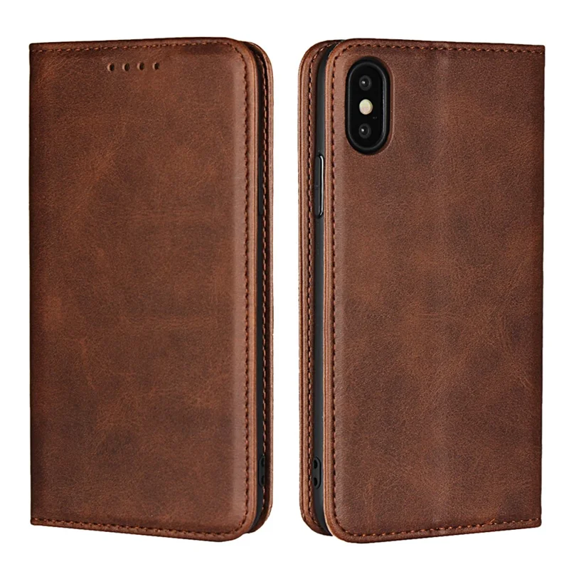 Auto-absorbed Leather Wallet Stand Phone Case for iPhone XS 5.8 inch - Coffee