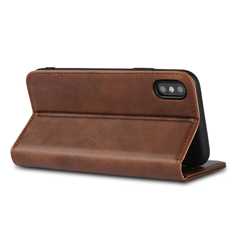 Auto-absorbed Leather Wallet Stand Phone Case for iPhone XS 5.8 inch - Coffee