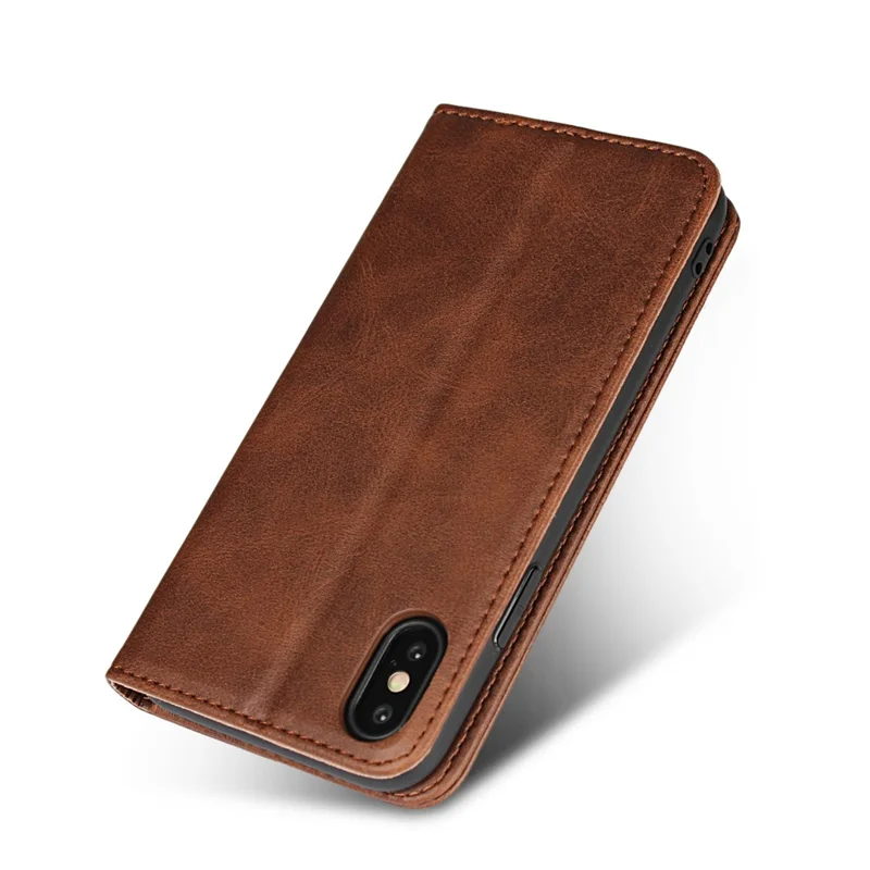 Auto-absorbed Leather Wallet Stand Phone Case for iPhone XS 5.8 inch - Coffee