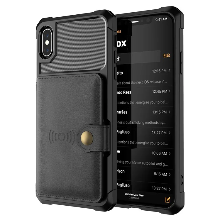 PU Leather Coated TPU Wallet Kickstand Mobile Case with Built-in Magnetic Sheet for iPhone X / XS 5.8 inch - Black