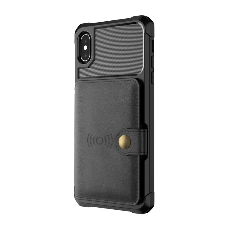 Leather Coated TPU Wallet Kickstand Casing with Built-in Magnetic Sheet for iPhone XS 5.8 inch - Black