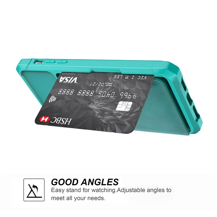 Carteira de Couro Revestida de TPU com Suporte e Folha Magnética Embutida para iPhone XR 6.1 polegadas - Ciano