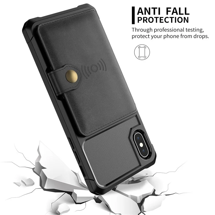 Funda de billetera con revestimiento de cuero y soporte de pie incorporado con hoja magnética incorporada para iPhone XS Max de 6.5 pulgadas - Negro