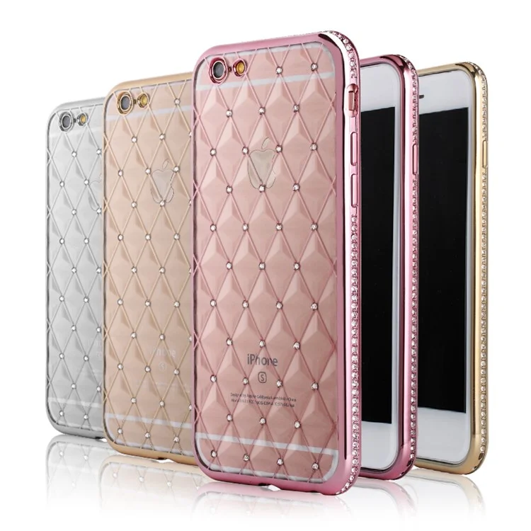 SHENGO Rhombus Rhinestone TPU Phone Case for iPhone 6 6s - Pink