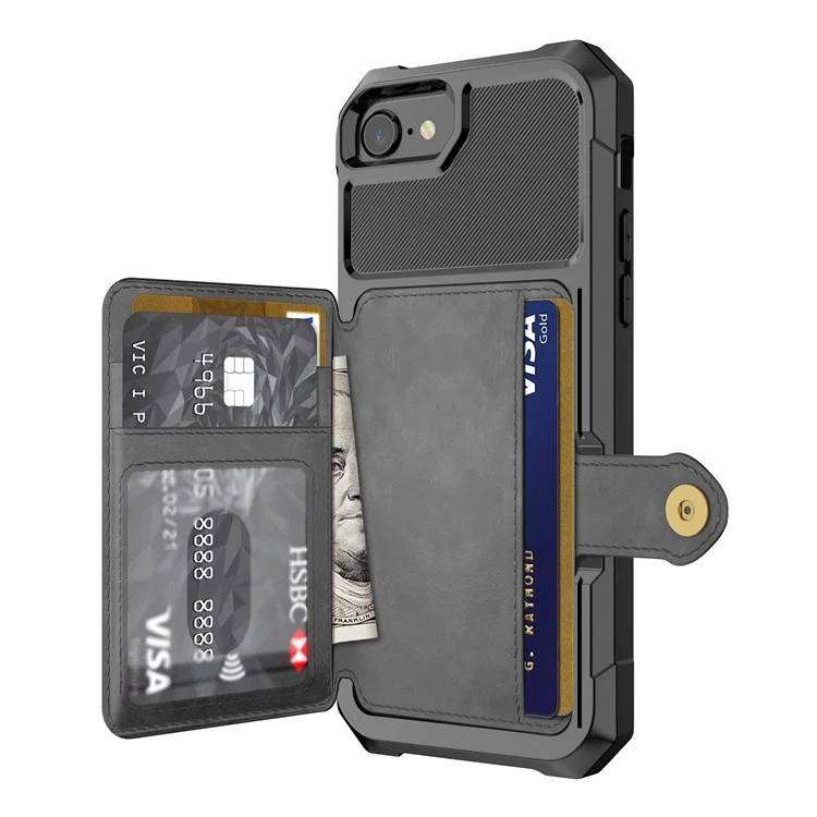 PU-Leder beschichtete TPU-Geldbörse mit Ständer und integrierter Magnetfolie für iPhone 8 / 7 / 6s / 6 / SE (2020) / SE (2022) 4,7 Zoll - Schwarz
