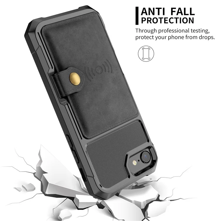 PU-Leder beschichtete TPU-Geldbörse mit Ständer und integrierter Magnetfolie für iPhone 8 / 7 / 6s / 6 / SE (2020) / SE (2022) 4,7 Zoll - Schwarz