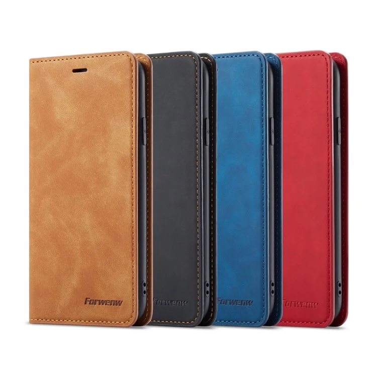 FORWENW Fantasy Series Silky Touch Leather Wallet Case for iPhone XR 6.1 inch - Brown