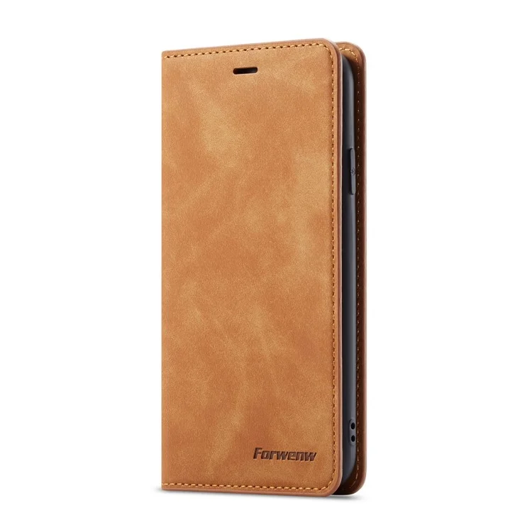 FORWENW Fantasy Series Silky Touch Leather Wallet Case for iPhone XR 6.1 inch - Brown