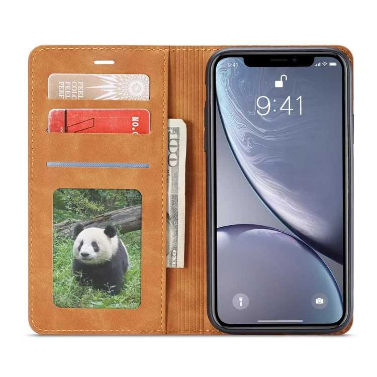 FORWENW Fantasy Series Silky Touch Leather Wallet Case for iPhone XR 6.1 inch - Brown