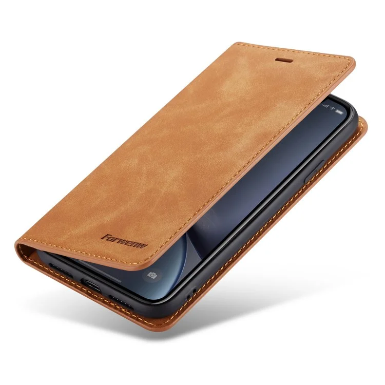 FORWENW Fantasy Series Silky Touch Leather Wallet Case for iPhone XR 6.1 inch - Brown