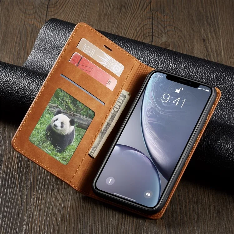 FORWENW Fantasy Series Silky Touch Leather Wallet Case for iPhone XR 6.1 inch - Brown