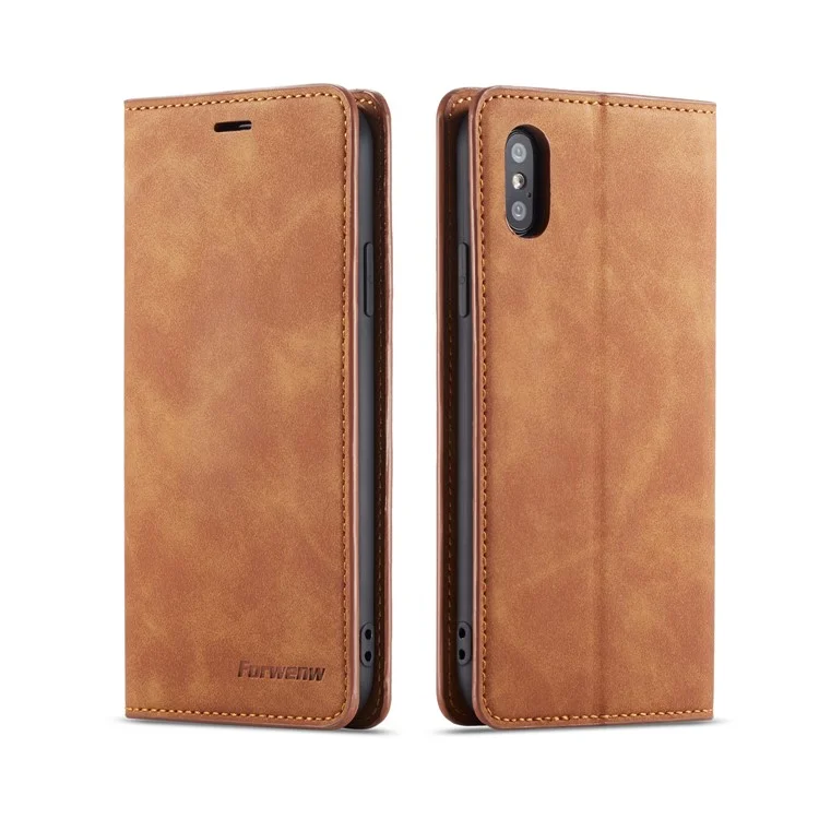 FORWENW Fantasy Series Silky Touch Leather Wallet Case for iPhone XS 5.8 inch - Brown