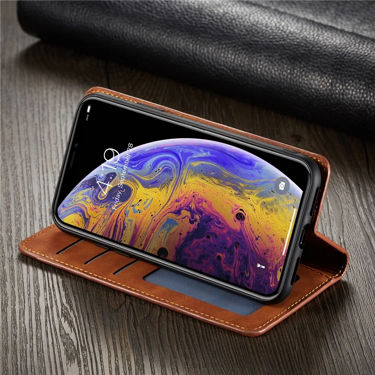 FORWENW Fantasy Series Silky Touch Leather Wallet Case for iPhone XS 5.8 inch - Brown