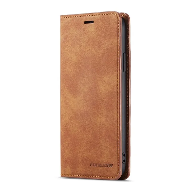 FORWENW Fantasy Series Silky Touch Leather Wallet Case for iPhone XS 5.8 inch - Brown