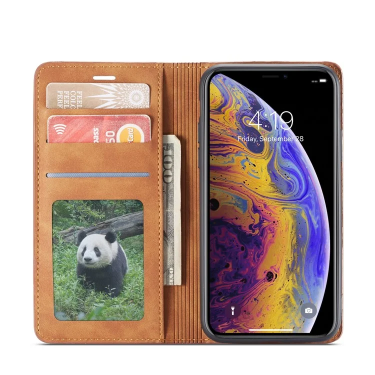 FORWENW Fantasy Series Silky Touch Leather Wallet Case for iPhone XS 5.8 inch - Brown