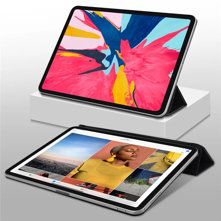 Tablet Cover for iPad Air 11 (2025) / (2024) / Air (2022) / (2020) / Pro 11-inch (2018) Magnetic Attraction Tri-Fold Smart Leather Case - Black