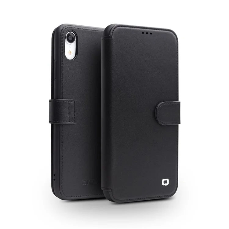 Caixa De Telefone Magnético De Couro De Couro Da Camada Superior Do Qialino Para O IPhone XR 6.1 Polegadas - Preto