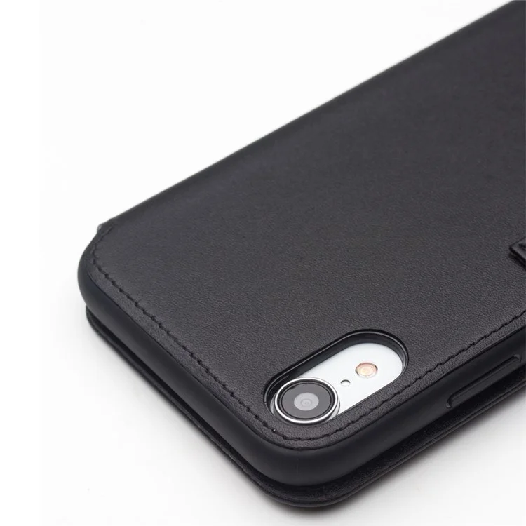 Caixa De Telefone Magnético De Couro De Couro Da Camada Superior Do Qialino Para O IPhone XR 6.1 Polegadas - Preto