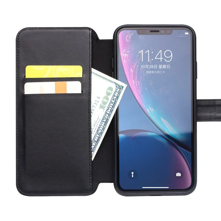 Caixa De Telefone Magnético De Couro De Couro Da Camada Superior Do Qialino Para O IPhone XR 6.1 Polegadas - Preto