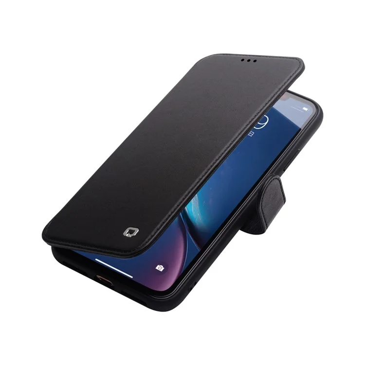 Caixa De Telefone Magnético De Couro De Couro Da Camada Superior Do Qialino Para O IPhone XR 6.1 Polegadas - Preto