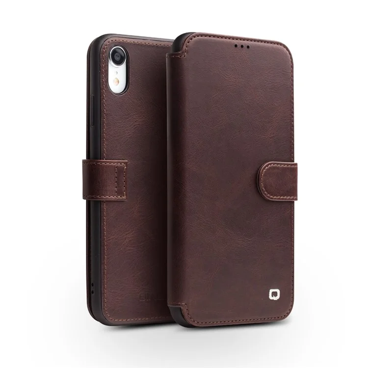 Qialino Camada Superior de Couro de Couro de Couro de Couro de Couro Magnético Capa Para Iphone xr 6,1 Polegadas - Café