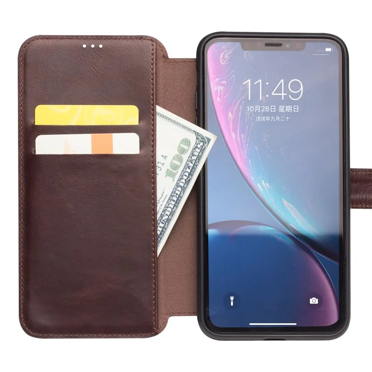 Qialino Camada Superior de Couro de Couro de Couro de Couro de Couro Magnético Capa Para Iphone xr 6,1 Polegadas - Café