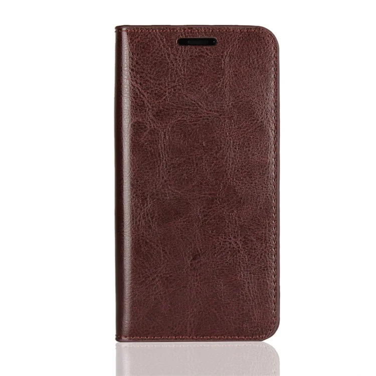 Crazy Horse Genuine Leather Wallet Cell Phone Case for iPhone XS 5.8 inch - Coffee