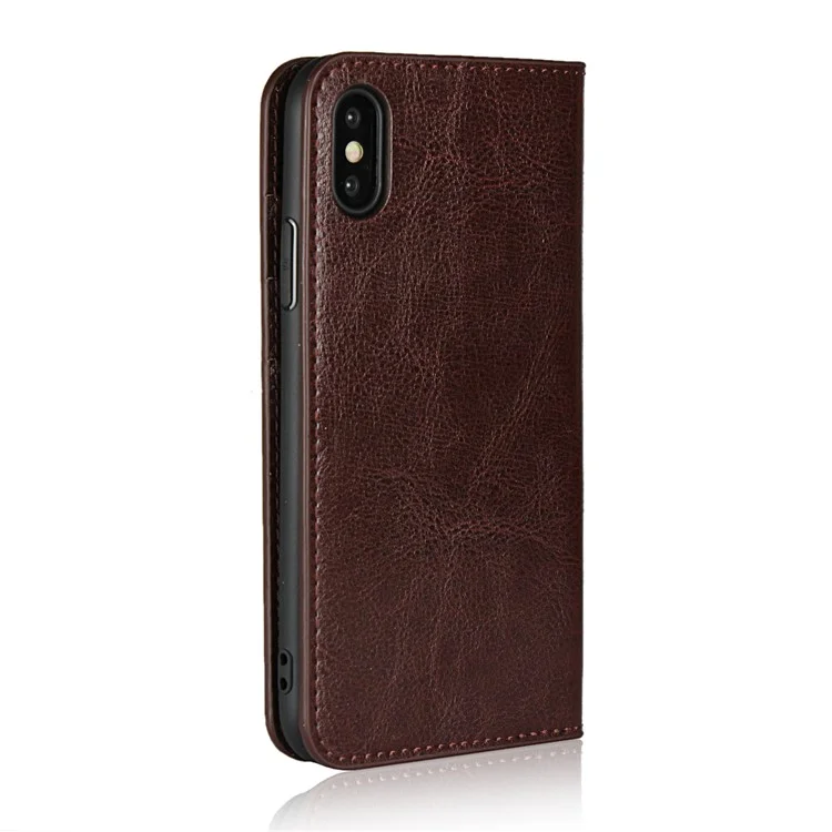 Crazy Horse Genuine Leather Wallet Cell Phone Case for iPhone XS 5.8 inch - Coffee