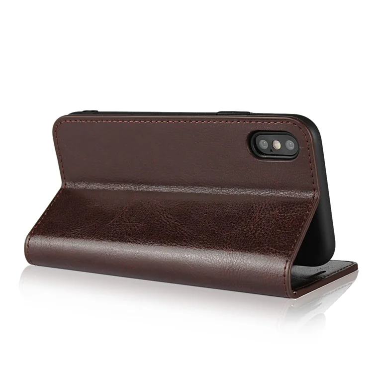 Crazy Horse Genuine Leather Wallet Cell Phone Case for iPhone XS 5.8 inch - Coffee