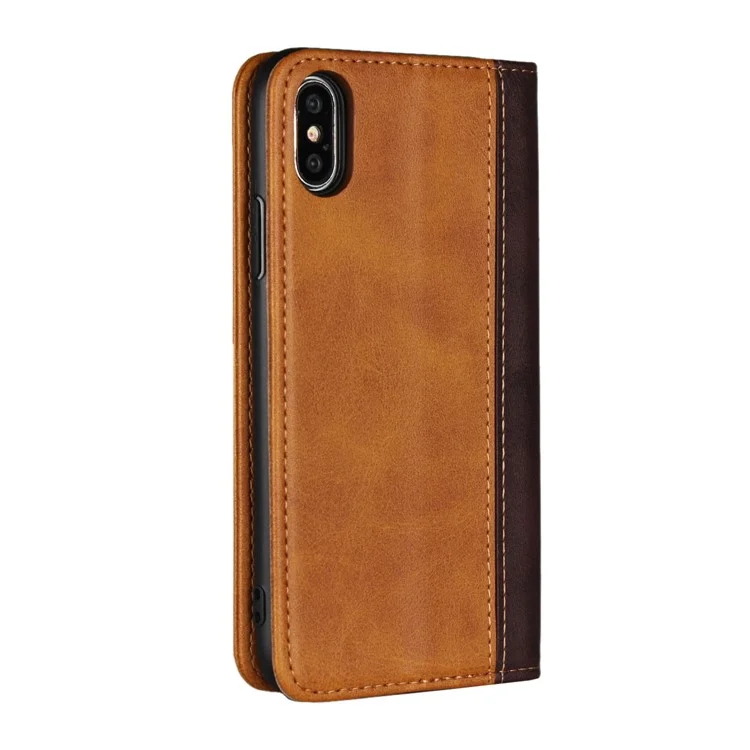 Bi-Color Splicing Magnetic Case Stand Leder Brieftasche Shell Für IPhone XS 5.8 Zoll - Braun