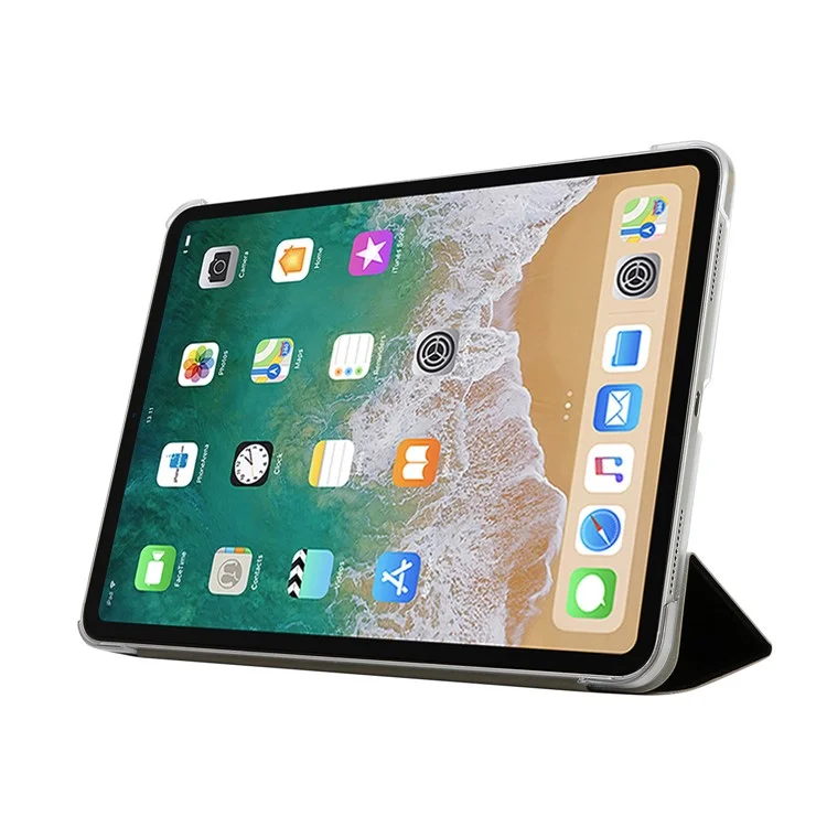 Caso Inteligente de Cuero Con Tri-plateado Para Ipad Pro de 11 Pulgadas (2018) - Negro